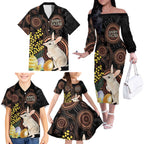 Australia Easter Indigenous Personalized Family Matching Off The Shoulder Long Sleeve Dress and Hawaiian Shirt Cute Easter Bilby
