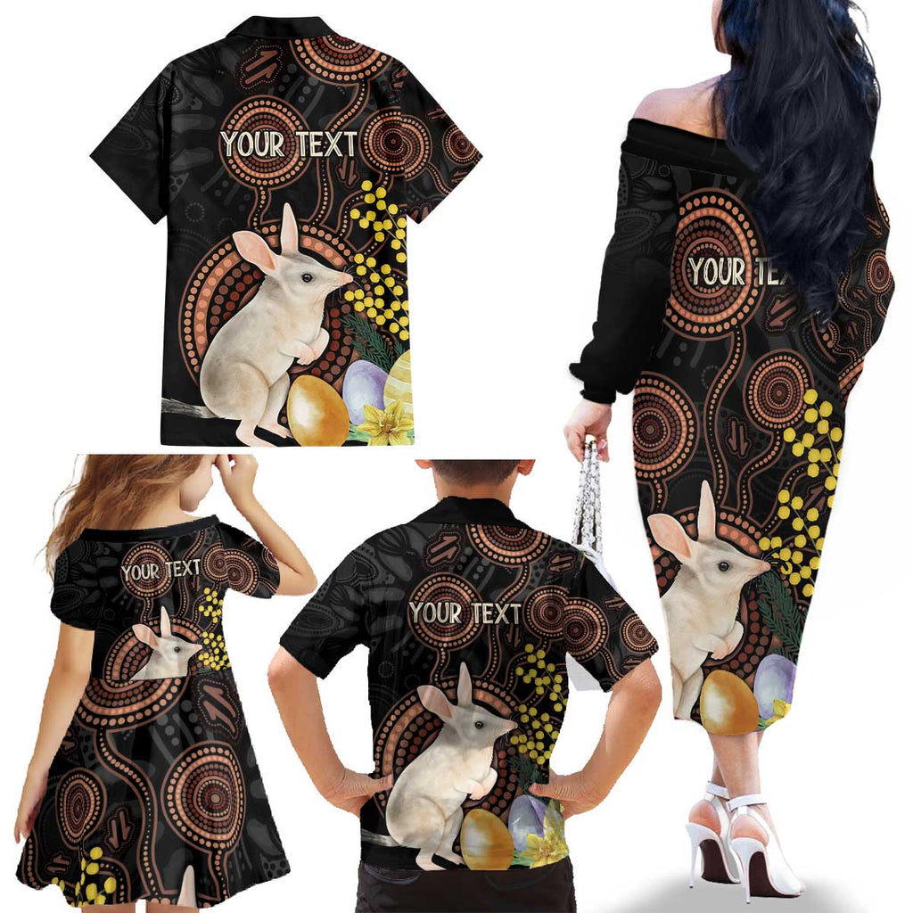 Australia Easter Indigenous Personalized Family Matching Off The Shoulder Long Sleeve Dress and Hawaiian Shirt Cute Easter Bilby
