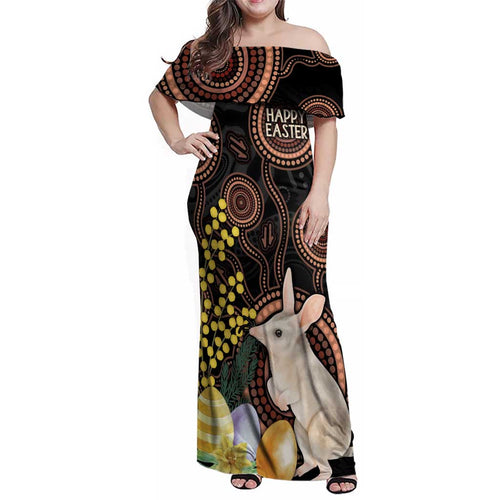 Australia Easter Indigenous Personalized Family Matching Off Shoulder Maxi Dress and Hawaiian Shirt Cute Easter Bilby