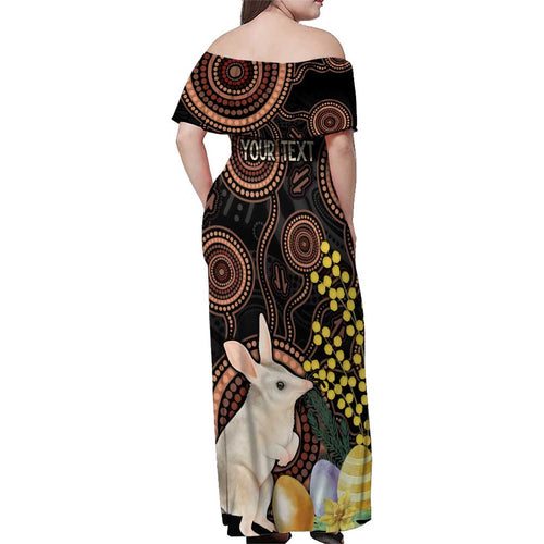 Australia Easter Indigenous Personalized Family Matching Off Shoulder Maxi Dress and Hawaiian Shirt Cute Easter Bilby