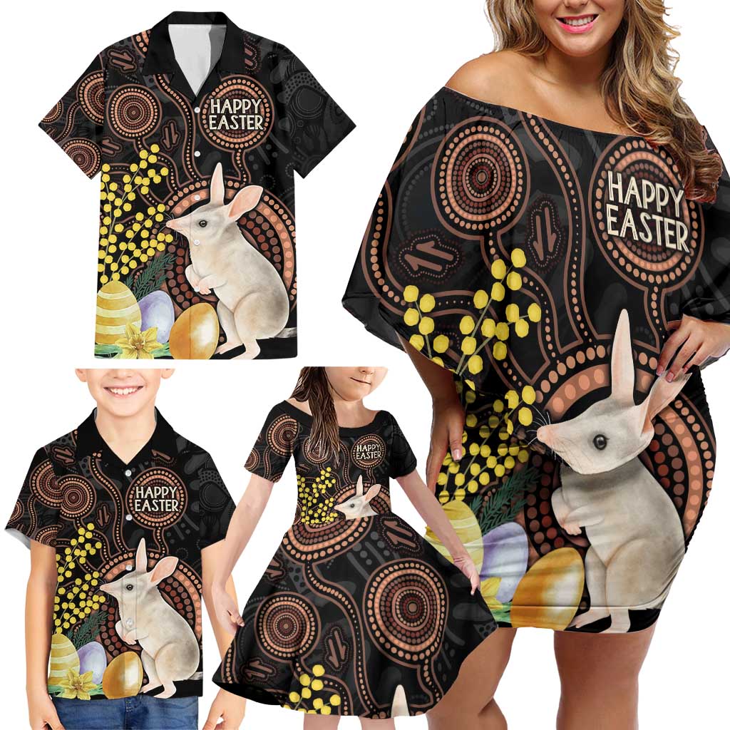 Australia Easter Indigenous Personalized Family Matching Off Shoulder Short Dress and Hawaiian Shirt Cute Easter Bilby