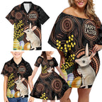 Australia Easter Indigenous Personalized Family Matching Off Shoulder Short Dress and Hawaiian Shirt Cute Easter Bilby