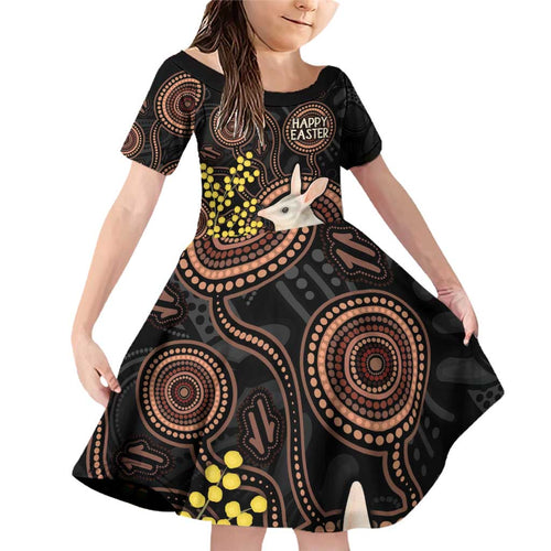 Australia Easter Indigenous Personalized Family Matching Off Shoulder Short Dress and Hawaiian Shirt Cute Easter Bilby