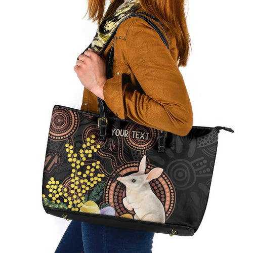 Australia Easter Indigenous Personalized Leather Tote Bag Cute Easter Bilby