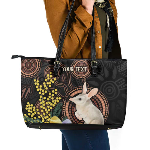 Australia Easter Indigenous Personalized Leather Tote Bag Cute Easter Bilby