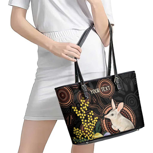 Australia Easter Indigenous Personalized Leather Tote Bag Cute Easter Bilby
