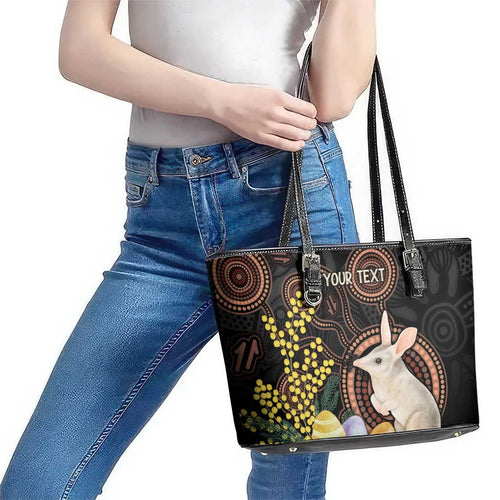 Australia Easter Indigenous Personalized Leather Tote Bag Cute Easter Bilby