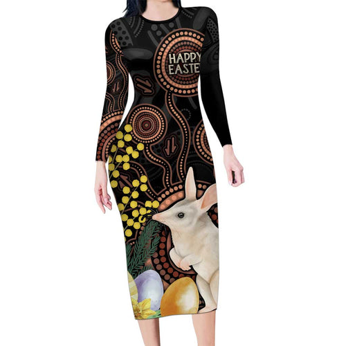 Australia Easter Indigenous Personalized Long Sleeve Bodycon Dress Cute Easter Bilby