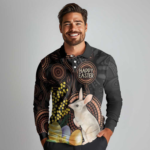 Australia Easter Indigenous Personalized Long Sleeve Polo Shirt Cute Easter Bilby