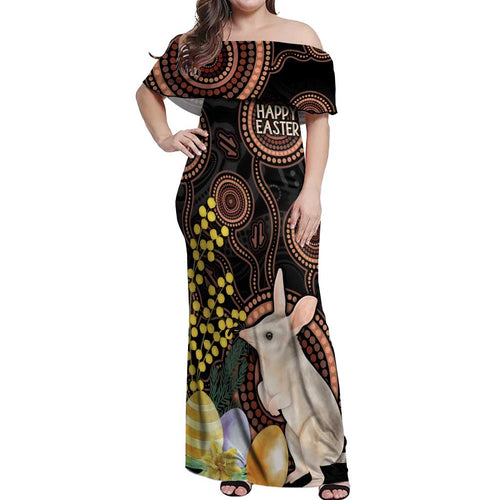 Australia Easter Indigenous Personalized Off Shoulder Maxi Dress Cute Easter Bilby