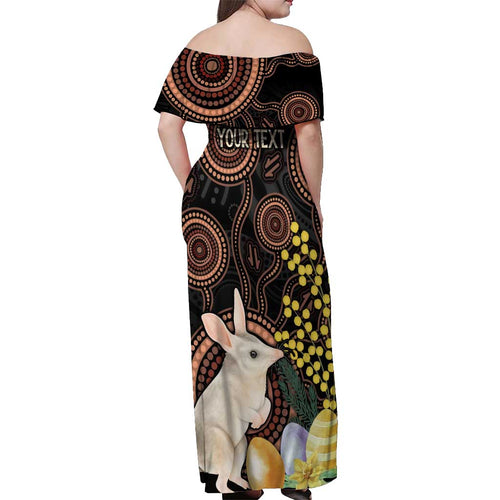 Australia Easter Indigenous Personalized Off Shoulder Maxi Dress Cute Easter Bilby