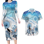 Australia Easter Indigenous Couples Matching Long Sleeve Bodycon Dress and Hawaiian Shirt Bilby Happy Easter