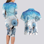 Australia Easter Indigenous Couples Matching Long Sleeve Bodycon Dress and Hawaiian Shirt Bilby Happy Easter