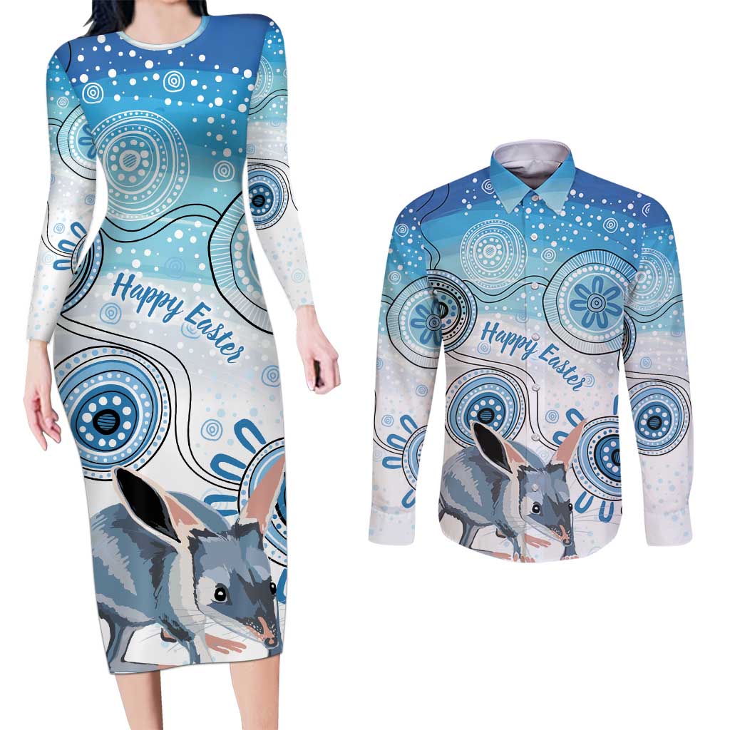 Australia Easter Indigenous Couples Matching Long Sleeve Bodycon Dress and Long Sleeve Button Shirt Bilby Happy Easter