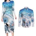 Australia Easter Indigenous Couples Matching Long Sleeve Bodycon Dress and Long Sleeve Button Shirt Bilby Happy Easter