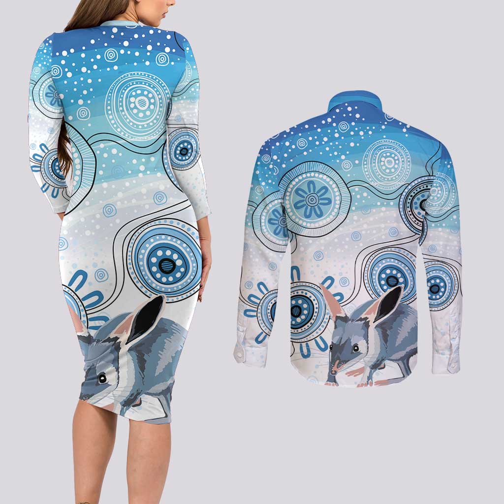Australia Easter Indigenous Couples Matching Long Sleeve Bodycon Dress and Long Sleeve Button Shirt Bilby Happy Easter
