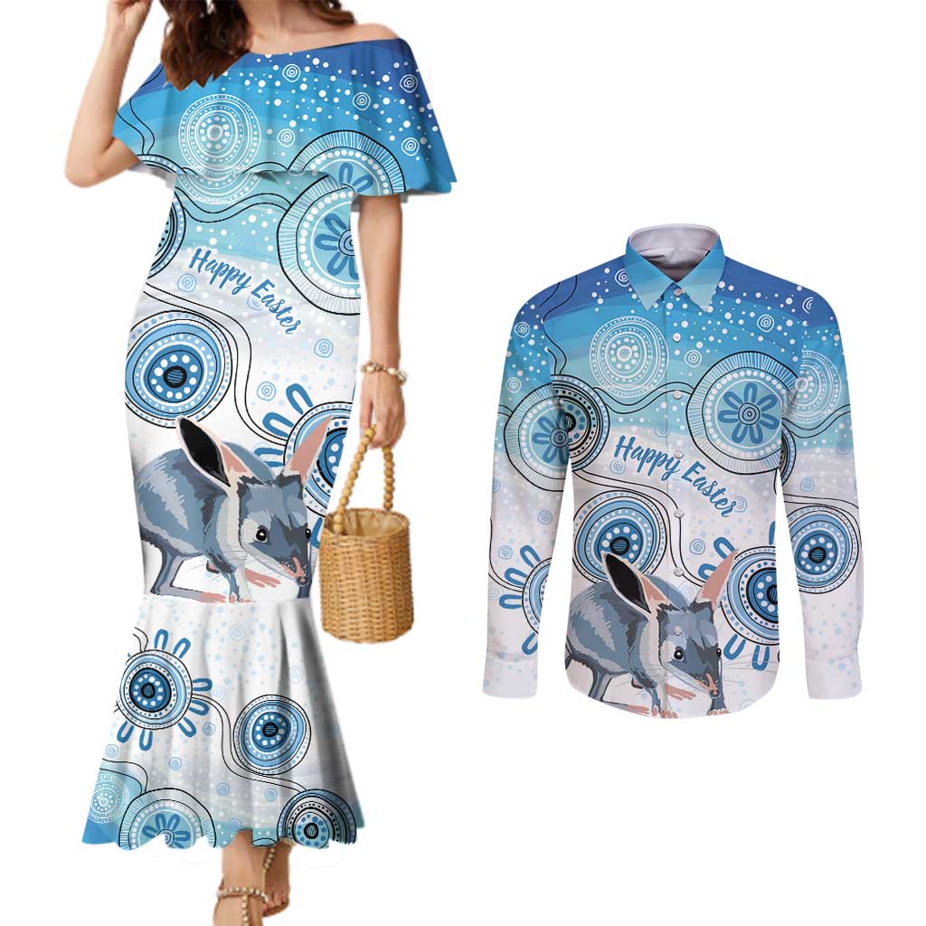Australia Easter Indigenous Couples Matching Mermaid Dress and Long Sleeve Button Shirt Bilby Happy Easter