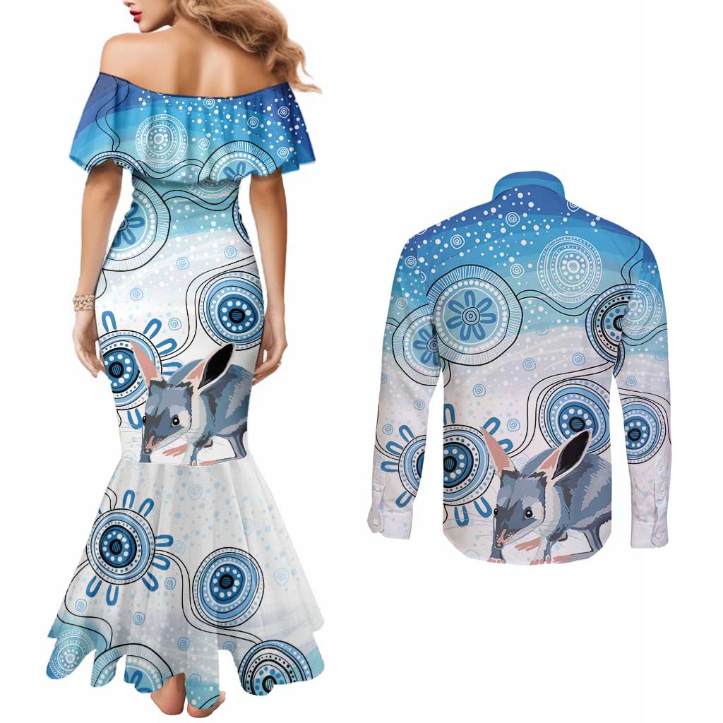 Australia Easter Indigenous Couples Matching Mermaid Dress and Long Sleeve Button Shirt Bilby Happy Easter