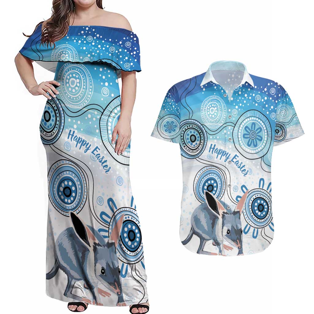 Australia Easter Indigenous Couples Matching Off Shoulder Maxi Dress and Hawaiian Shirt Bilby Happy Easter