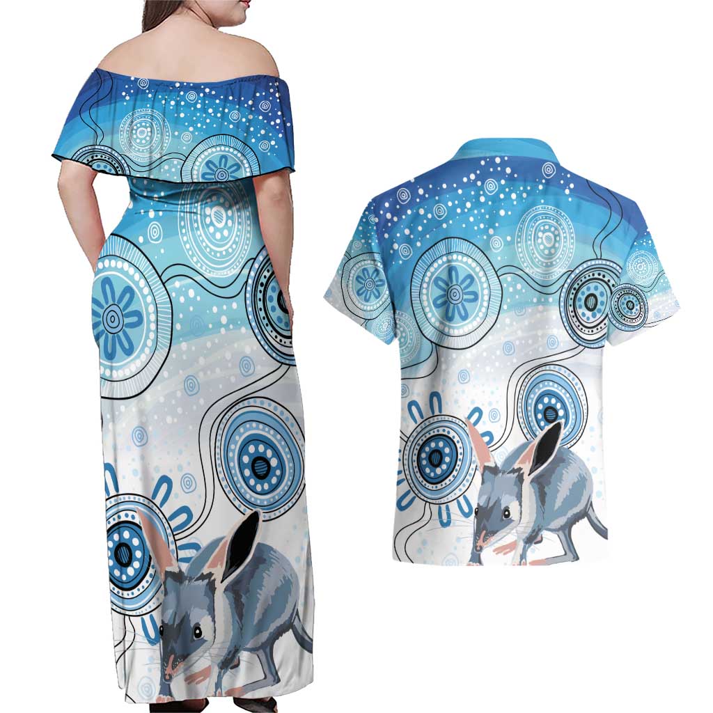 Australia Easter Indigenous Couples Matching Off Shoulder Maxi Dress and Hawaiian Shirt Bilby Happy Easter