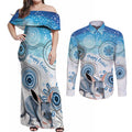 Australia Easter Indigenous Couples Matching Off Shoulder Maxi Dress and Long Sleeve Button Shirt Bilby Happy Easter