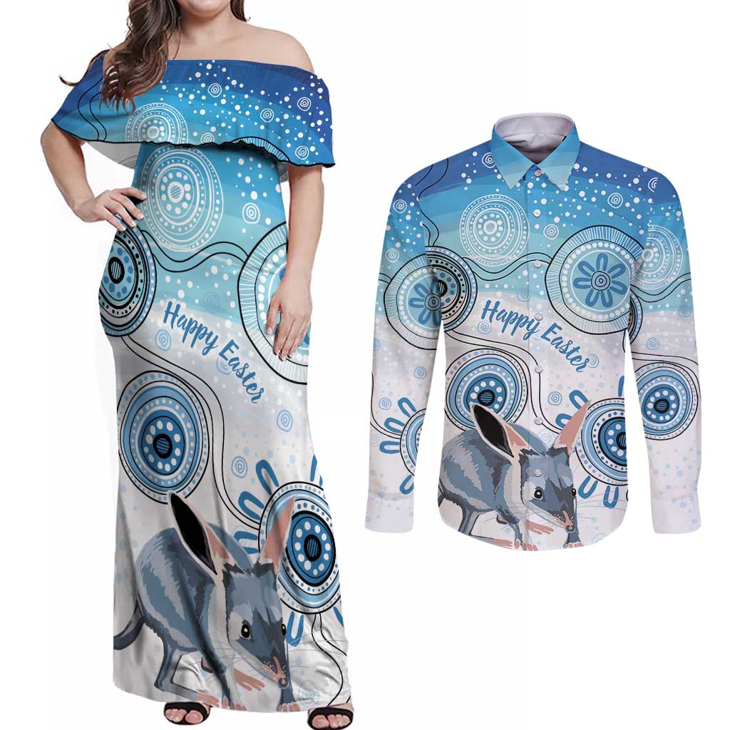 Australia Easter Indigenous Couples Matching Off Shoulder Maxi Dress and Long Sleeve Button Shirt Bilby Happy Easter