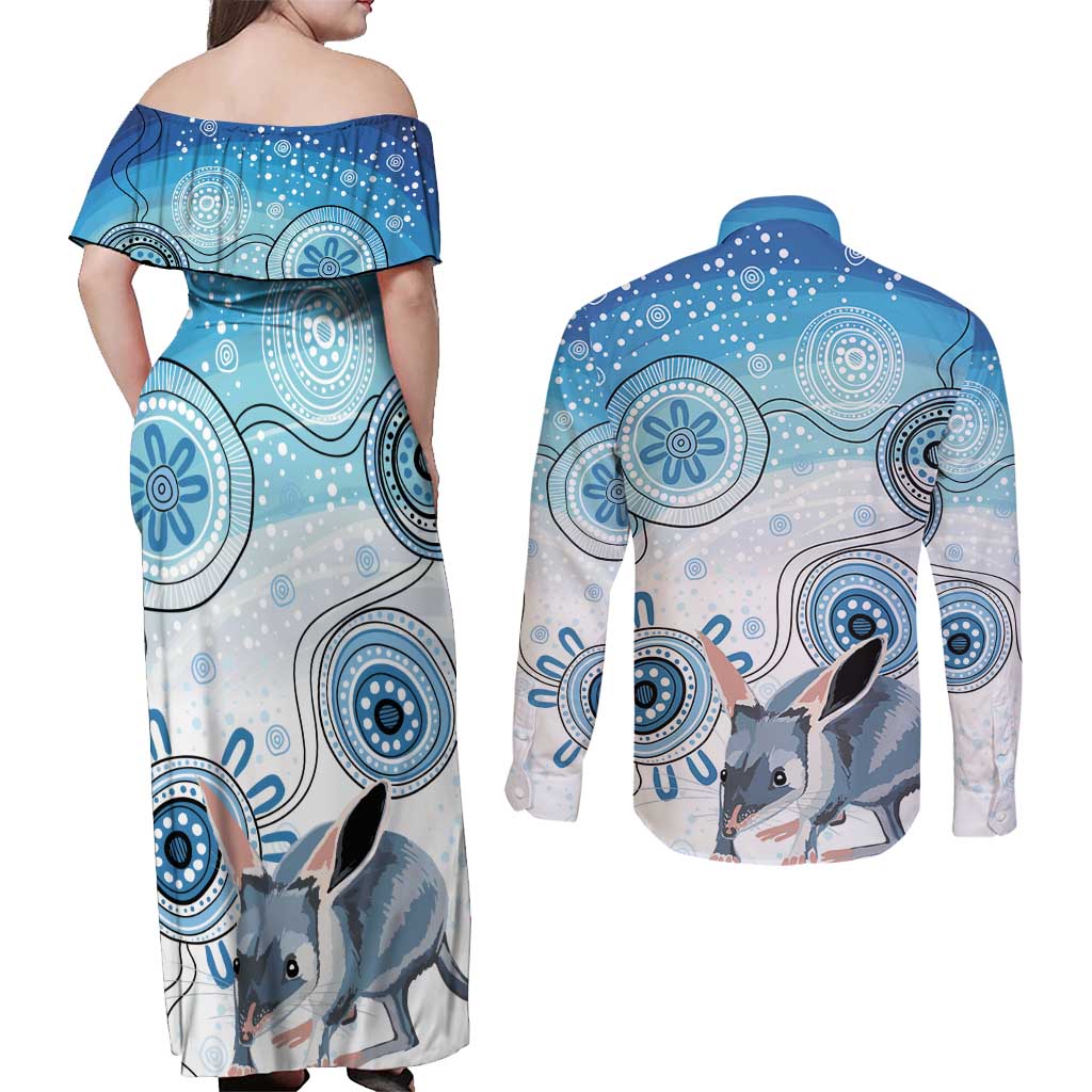 Australia Easter Indigenous Couples Matching Off Shoulder Maxi Dress and Long Sleeve Button Shirt Bilby Happy Easter
