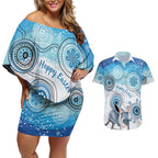 Australia Easter Indigenous Couples Matching Off Shoulder Short Dress and Hawaiian Shirt Bilby Happy Easter