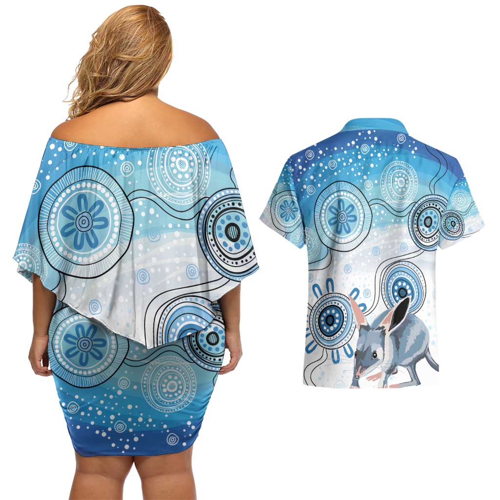 Australia Easter Indigenous Couples Matching Off Shoulder Short Dress and Hawaiian Shirt Bilby Happy Easter