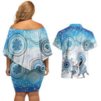 Australia Easter Indigenous Couples Matching Off Shoulder Short Dress and Hawaiian Shirt Bilby Happy Easter