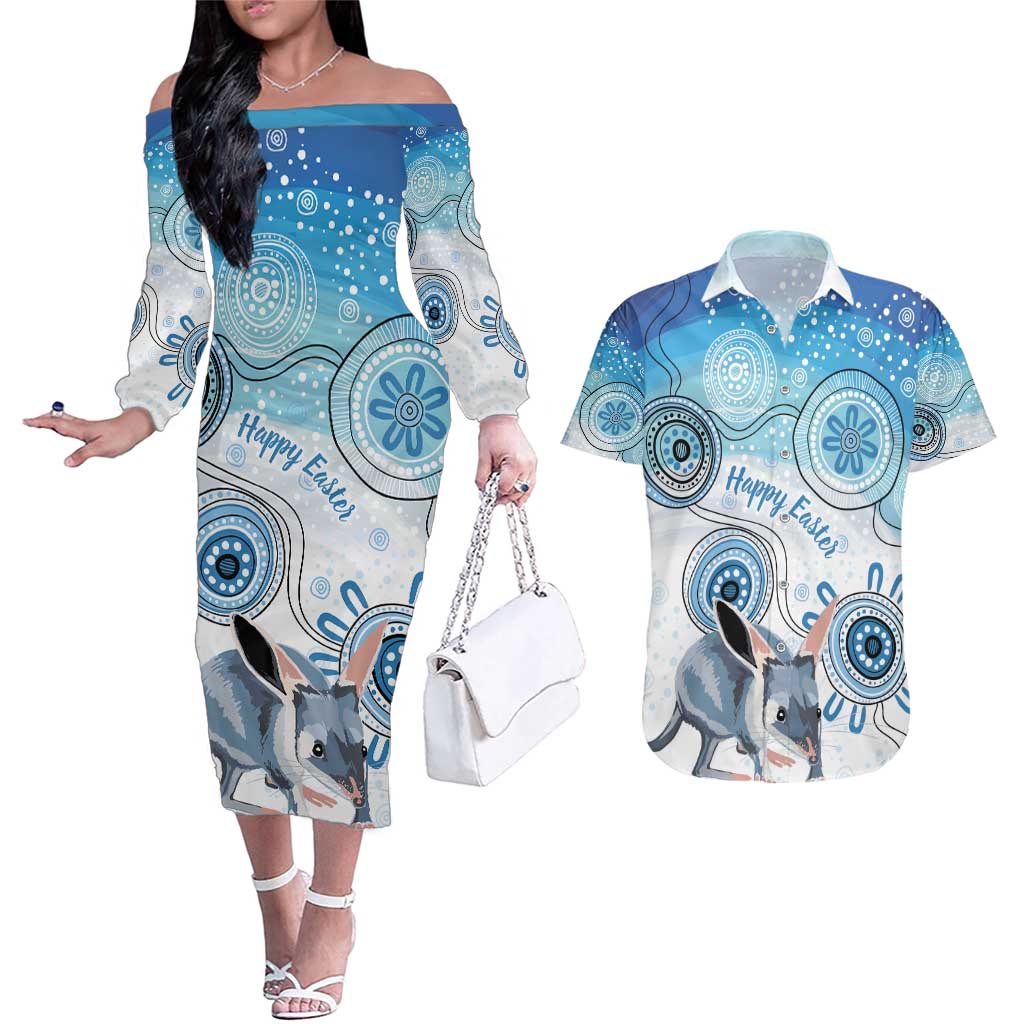 Australia Easter Indigenous Couples Matching Off The Shoulder Long Sleeve Dress and Hawaiian Shirt Bilby Happy Easter