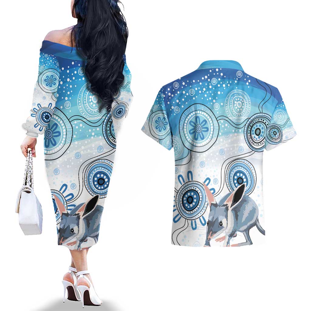 Australia Easter Indigenous Couples Matching Off The Shoulder Long Sleeve Dress and Hawaiian Shirt Bilby Happy Easter