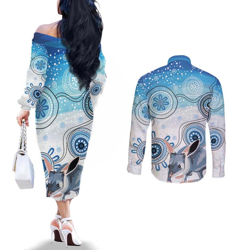 Australia Easter Indigenous Couples Matching Off The Shoulder Long Sleeve Dress and Long Sleeve Button Shirt Bilby Happy Easter