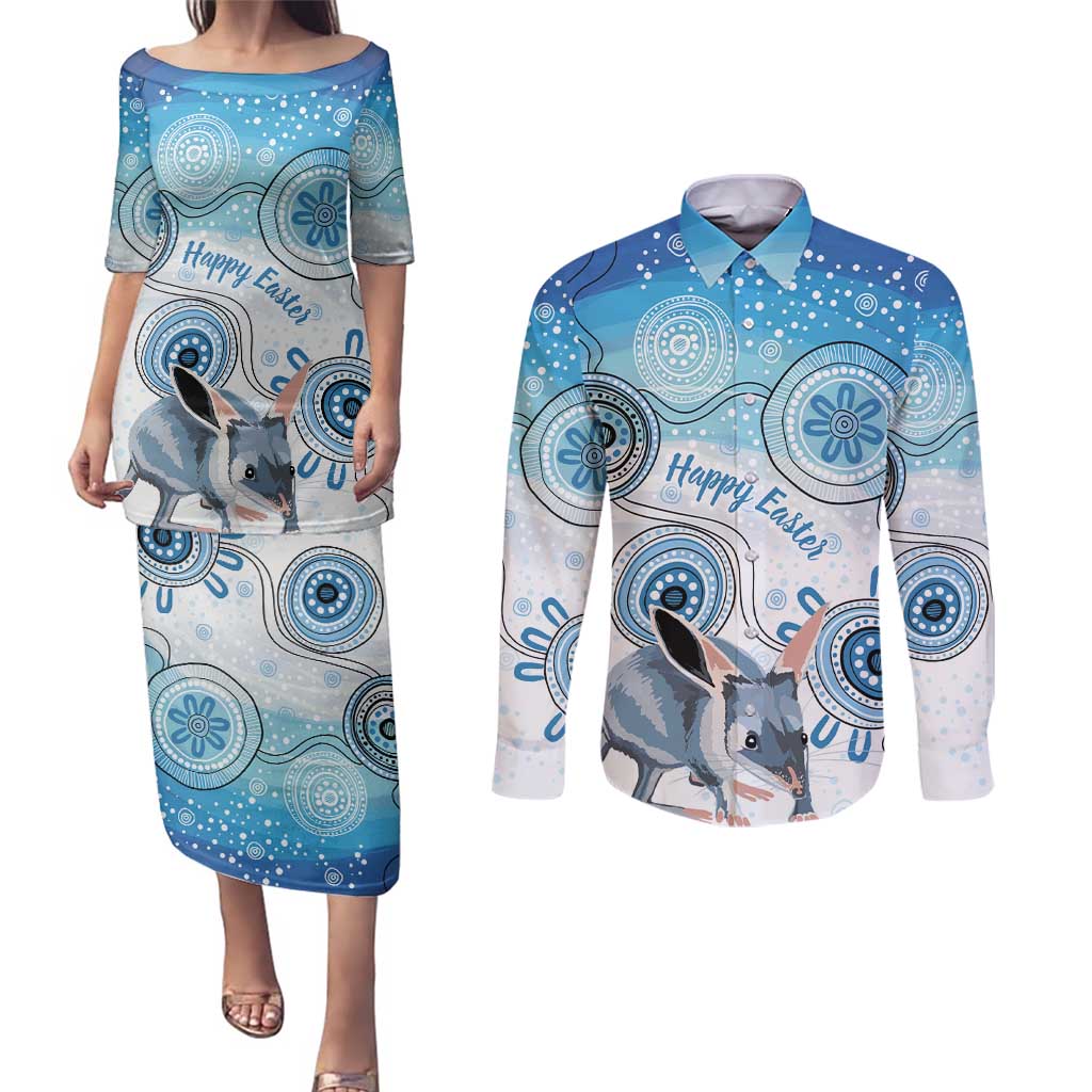 Australia Easter Indigenous Couples Matching Puletasi and Long Sleeve Button Shirt Bilby Happy Easter