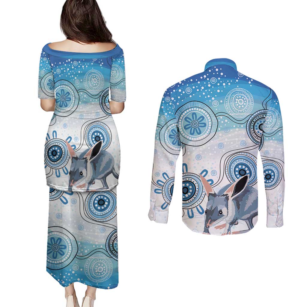 Australia Easter Indigenous Couples Matching Puletasi and Long Sleeve Button Shirt Bilby Happy Easter