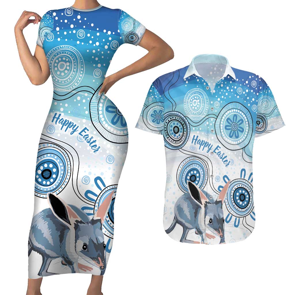 Australia Easter Indigenous Couples Matching Short Sleeve Bodycon Dress and Hawaiian Shirt Bilby Happy Easter