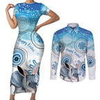 Australia Easter Indigenous Couples Matching Short Sleeve Bodycon Dress and Long Sleeve Button Shirt Bilby Happy Easter