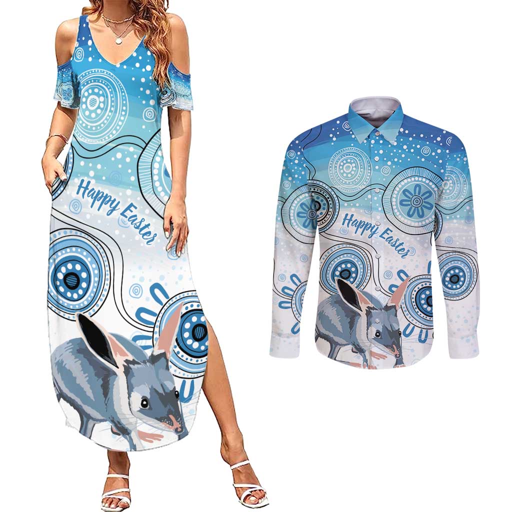 Australia Easter Indigenous Couples Matching Summer Maxi Dress and Long Sleeve Button Shirt Bilby Happy Easter