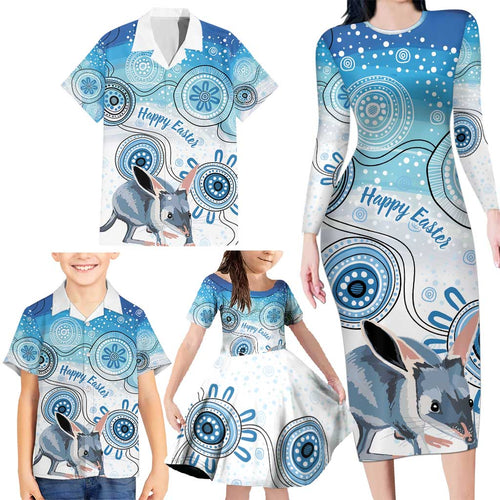 Australia Easter Indigenous Family Matching Long Sleeve Bodycon Dress and Hawaiian Shirt Bilby Happy Easter