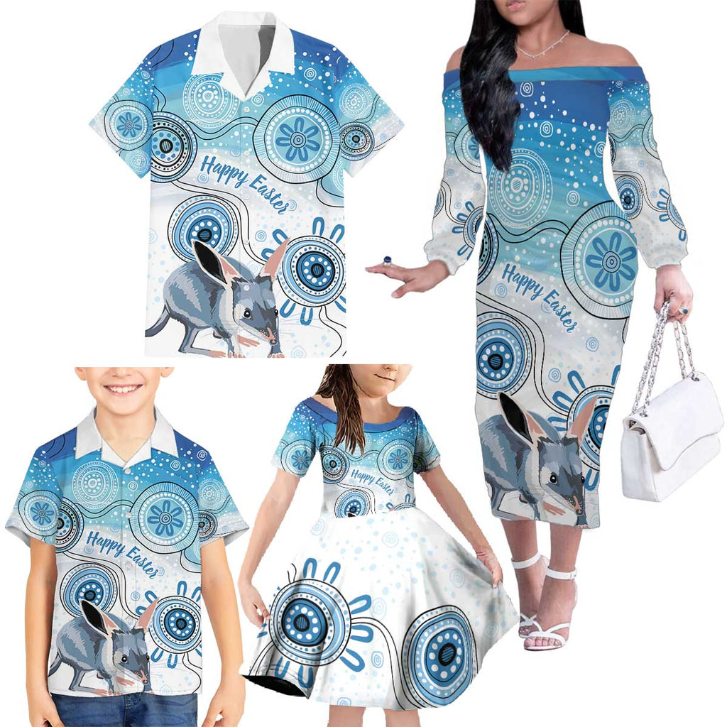 Australia Easter Indigenous Family Matching Off The Shoulder Long Sleeve Dress and Hawaiian Shirt Bilby Happy Easter