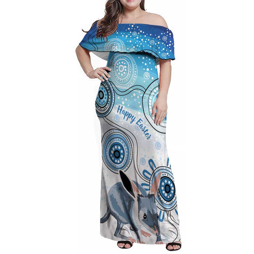 Australia Easter Indigenous Family Matching Off Shoulder Maxi Dress and Hawaiian Shirt Bilby Happy Easter
