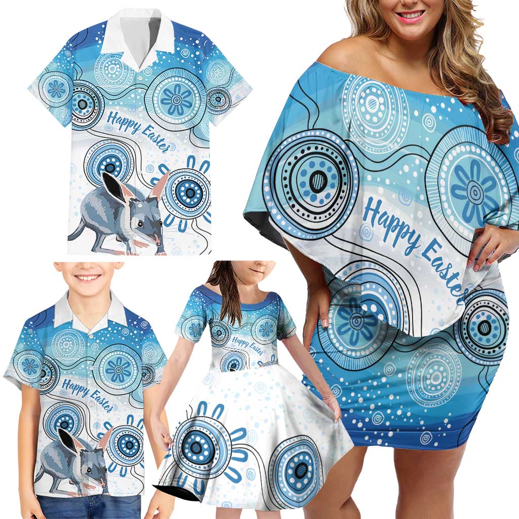 Australia Easter Indigenous Family Matching Off Shoulder Short Dress and Hawaiian Shirt Bilby Happy Easter