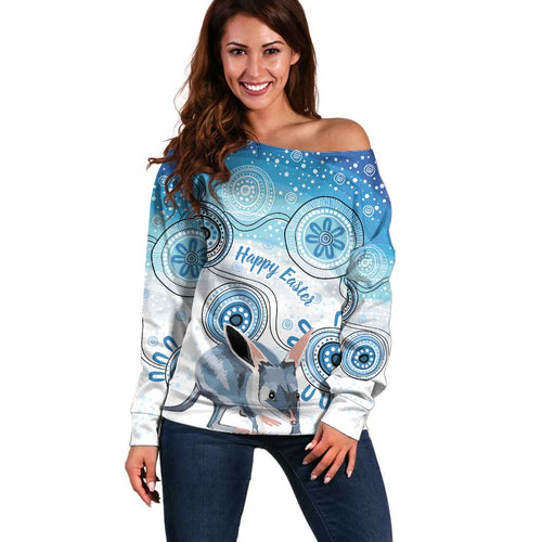 Australia Easter Indigenous Off Shoulder Sweater Bilby Happy Easter