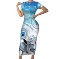 Australia Easter Indigenous Short Sleeve Bodycon Dress Bilby Happy Easter