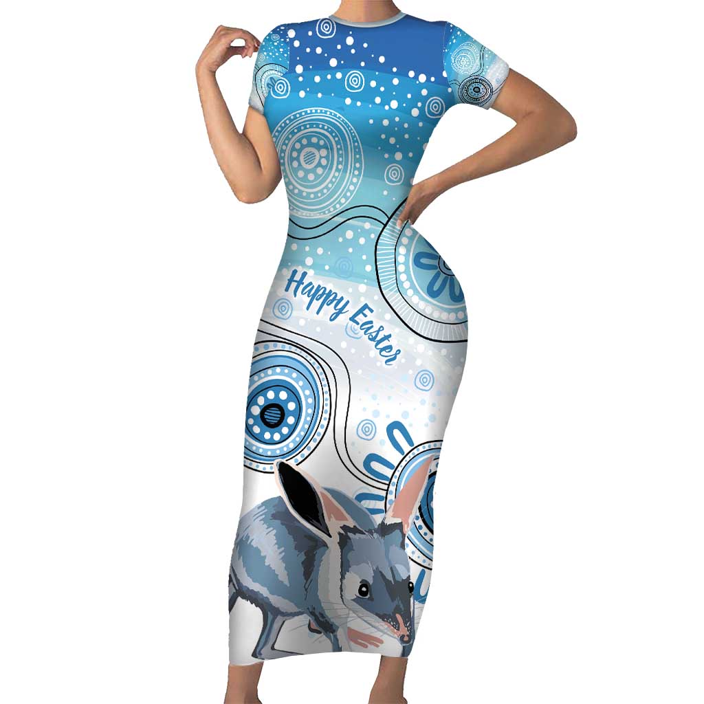 Australia Easter Indigenous Short Sleeve Bodycon Dress Bilby Happy Easter