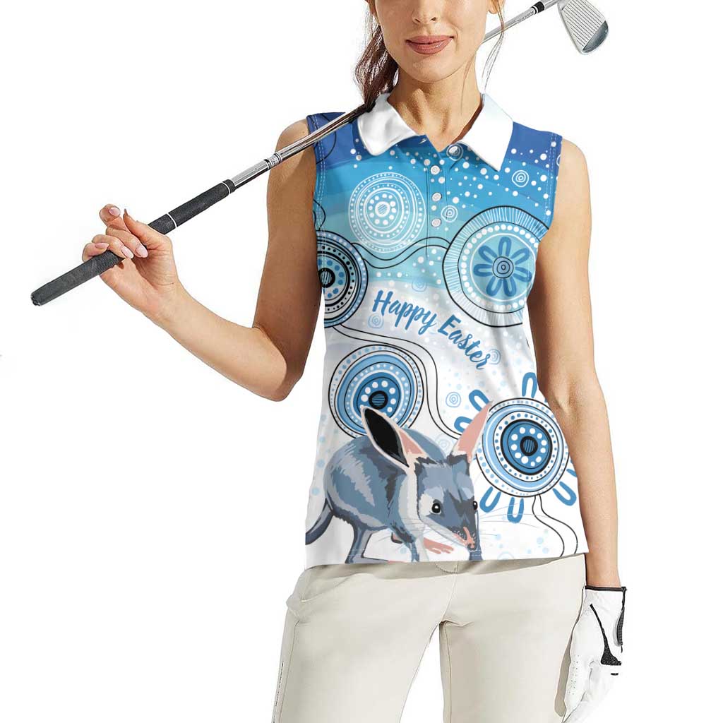 Australia Easter Indigenous Women Sleeveless Polo Shirt Bilby Happy Easter