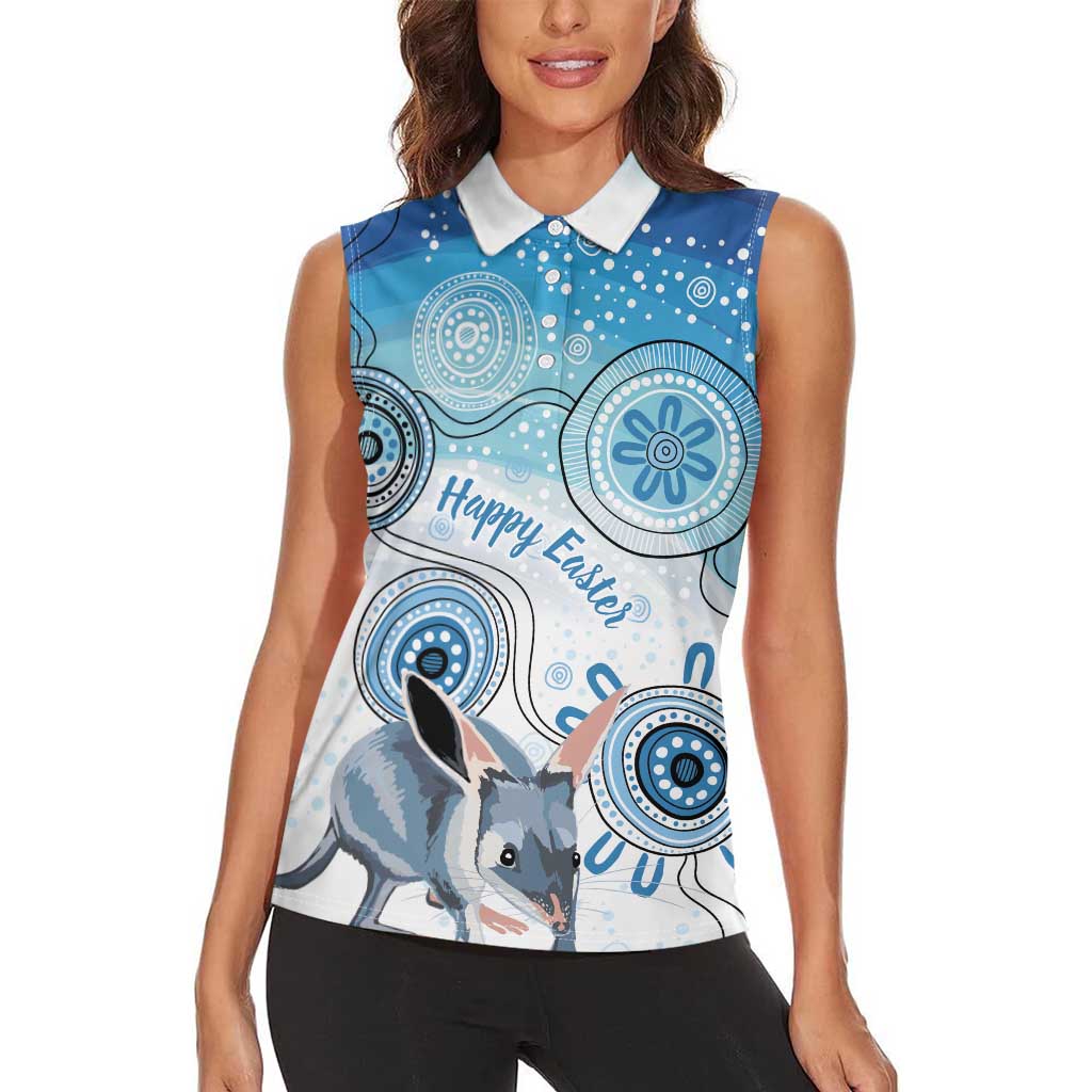 Australia Easter Indigenous Women Sleeveless Polo Shirt Bilby Happy Easter