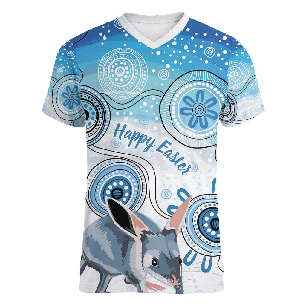 Australia Easter Indigenous Women V-Neck T-Shirt Bilby Happy Easter