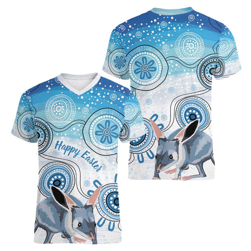 Australia Easter Indigenous Women V-Neck T-Shirt Bilby Happy Easter
