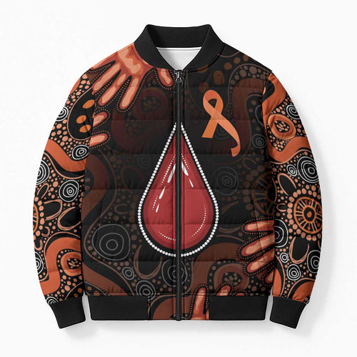 Australia Indigenous Leukemia Awareness Bomber Puffer Jacket Aboriginal Dot Arts - Aussie Hoodie